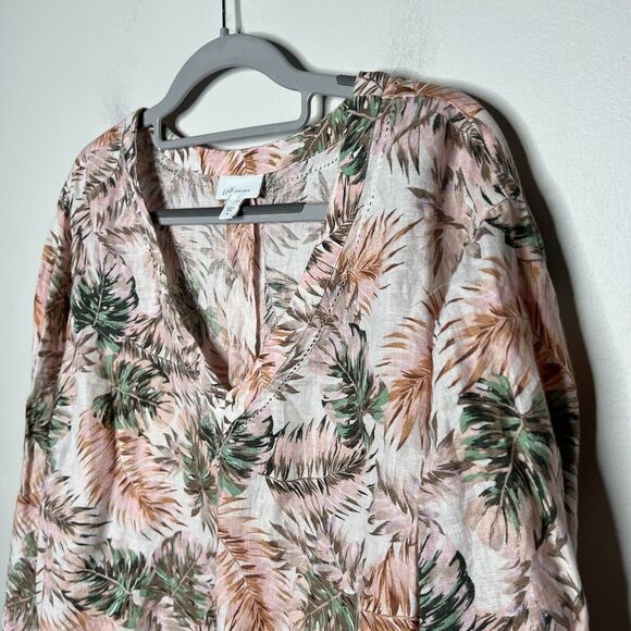 J Jill Love Linen Top Womens Extra Large Tropical Palm Print Lagenlook Vacation - Picture 13 of 15